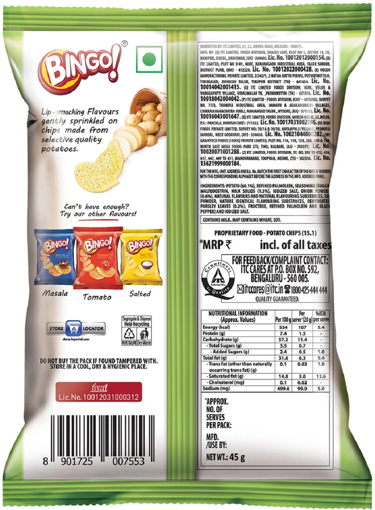 Bingo Cream & Onion Potato Chips 10.5g - Image 2