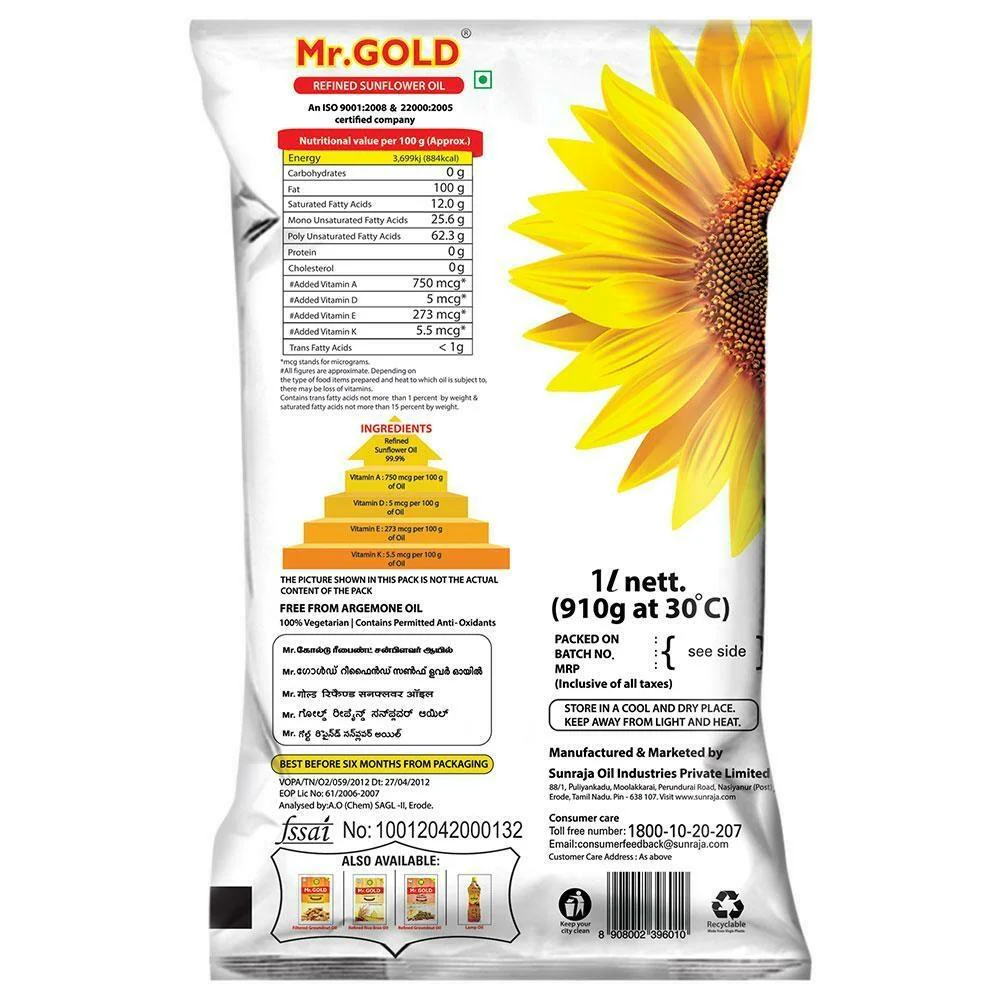 Mr.Gold Refined Sunflower Oil 1Ltr - Image 2