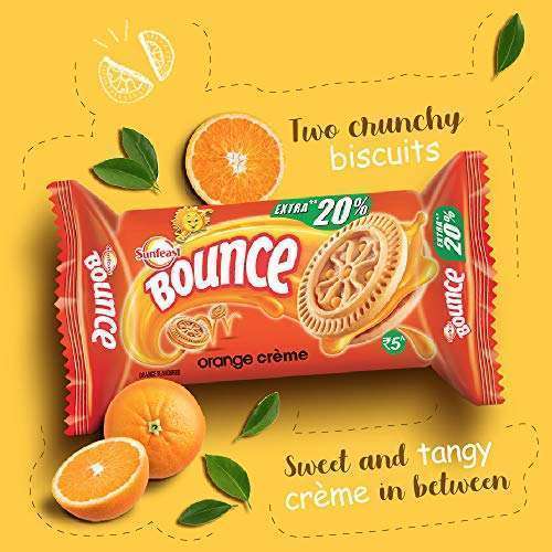 Sunfeast Bounce ORANGE Creme Biscuit 24.8g+6.2g Extra - Image 2