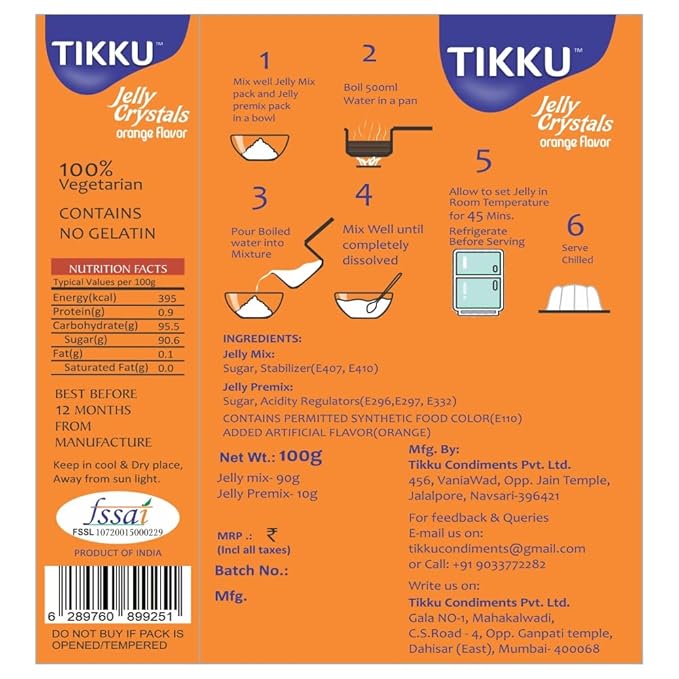 Tikku Jelly Crystal Orange Flavour 100g - Image 2
