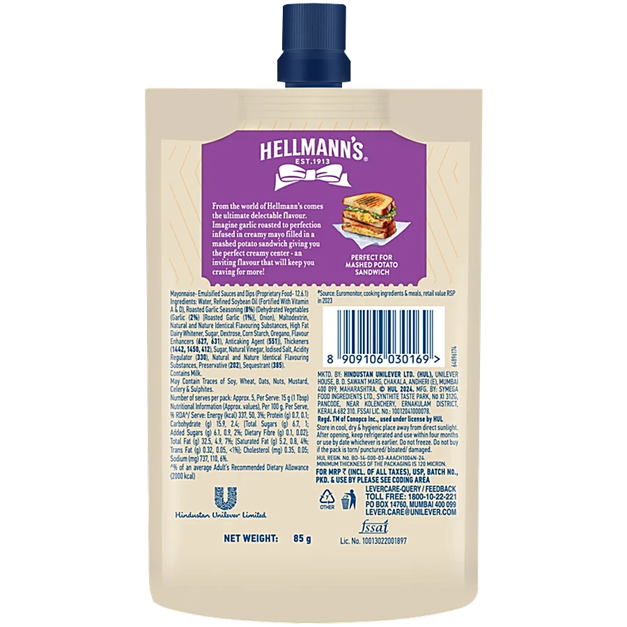 Hellmann's Roasted Garlic Veg Mayonaise 85g - Image 3