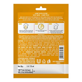 Lakme Lemon Fresh Fruity Licious Sheet Mask 25ml - Image 3